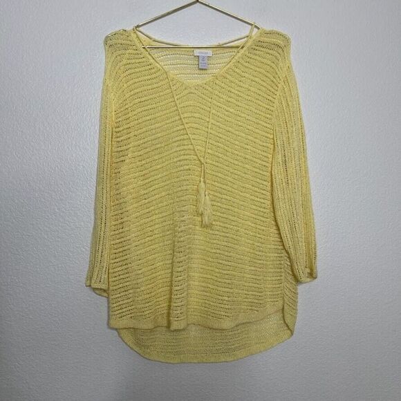 Chicos Sweater Sz 2 Large Open Knit Sheer Resort Vacation Beach Tunic Pullover - Picture 1 of 9